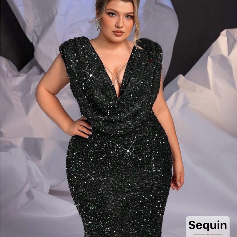 Plus size Sequin Black Evening Dress